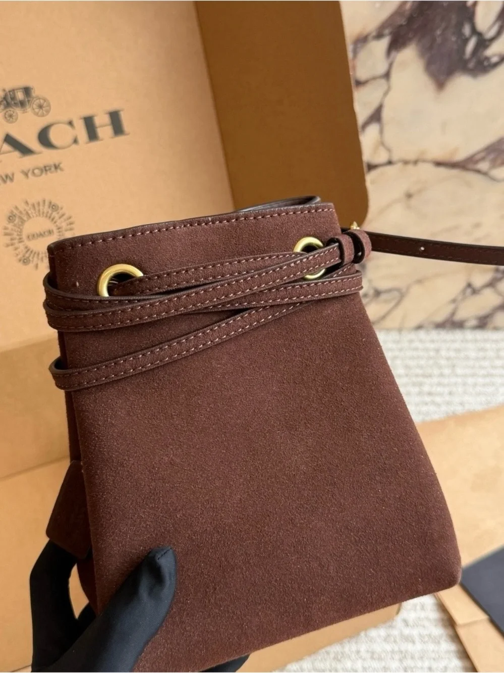 Coach Chocolate Brown Suede Messenger Crossbody